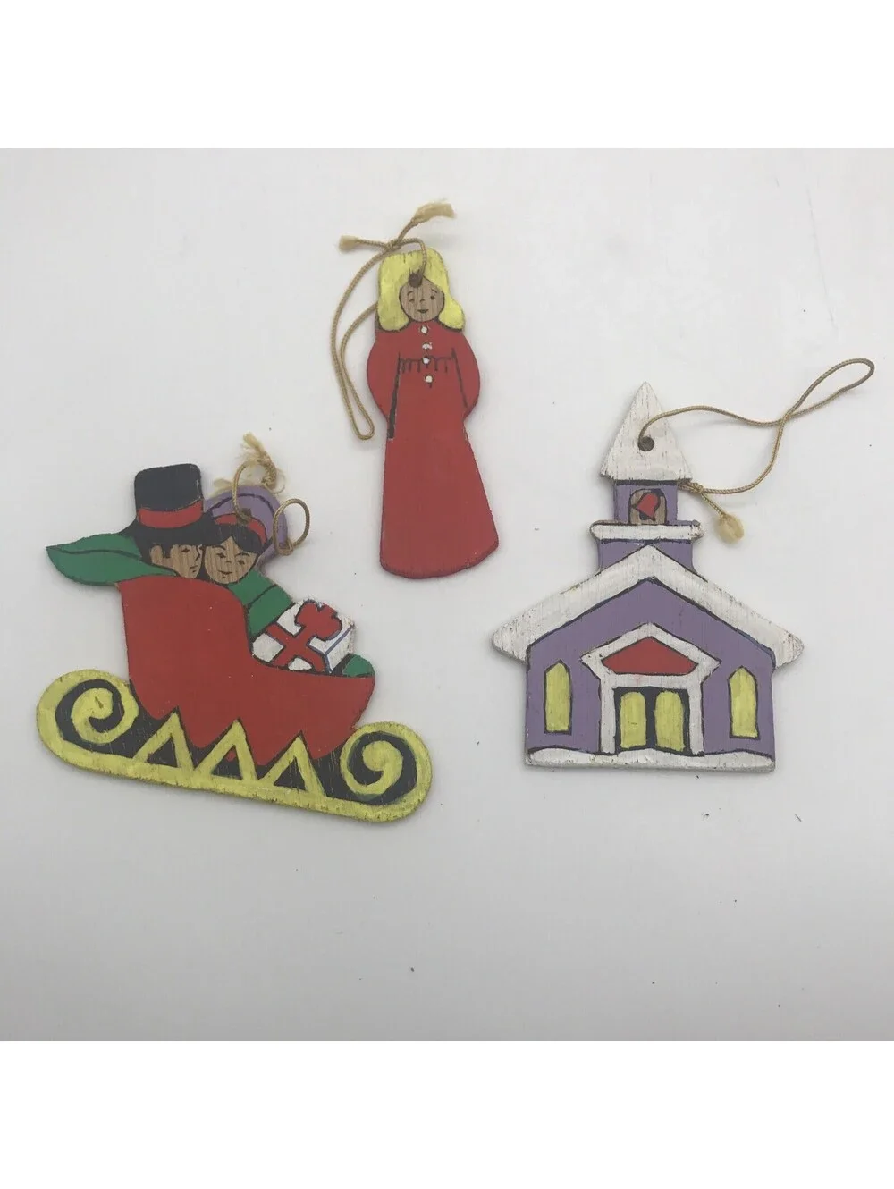 Vtg Wooden Christmas Ornament Lot Of 16 Nursery Rhyme Raggedy Andy Double Sided